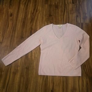 VTG Peck & Peck Womens  100% Cashmere Pink V Neck Sweater 2 Ply  Size L